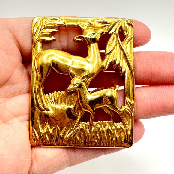 Antique Sterling Silver Coro Brooch Gold Vermeil Figural Deer Doe Fawn Pin - Picture 11 of 13